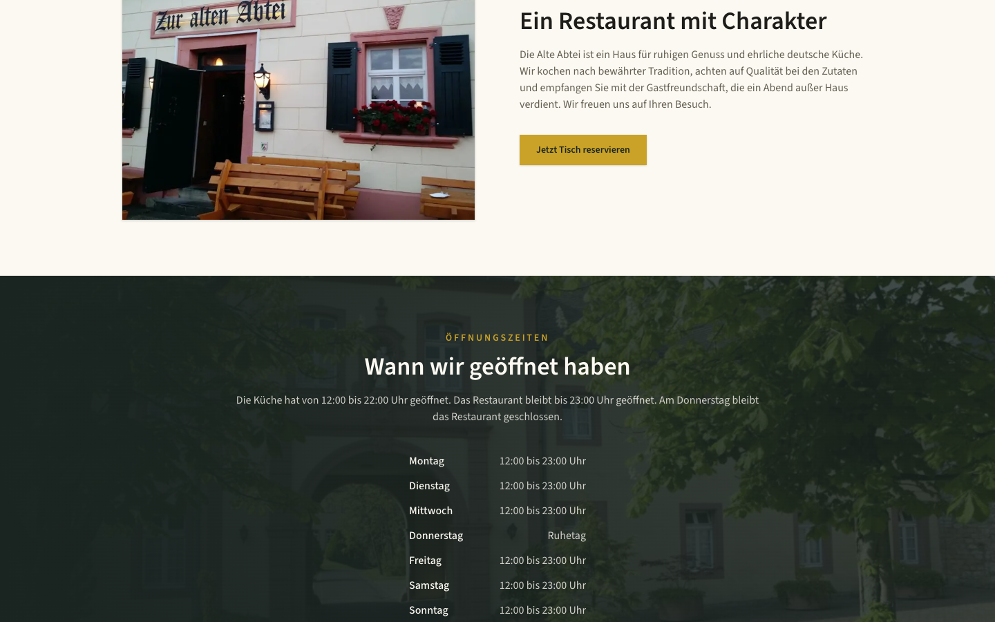 Webseite für ein neues Restaurant